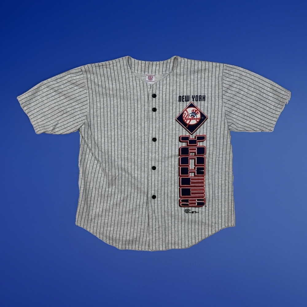 Vintage New York Yankees Baseball Jersey Pinstripe 80s 90s Men's L Made In USA